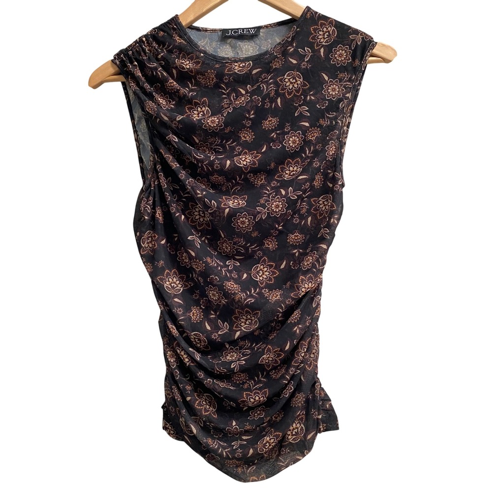 J.Crew Floral Power Mesh Ruched Sleeveless Top Floral XS READ For Measurements